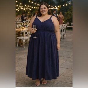 Shein Curve Women's Dress Size 4XL Dark Navy Blue Crochet Straps Sleeveless NWOT